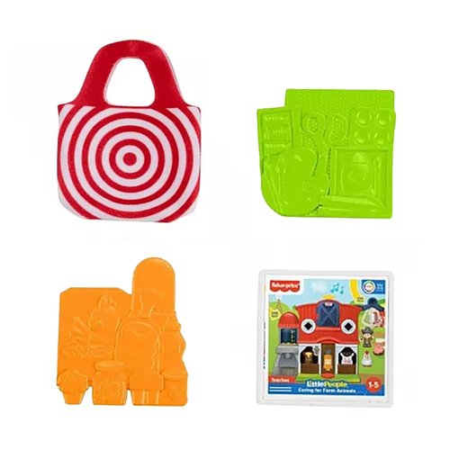 Fisher-Price Replacement Part for Collectible Little People Target Run Dollhouse Playset HXX97 - Replacement Red and White Shopping Bag and 3 Merchandise Squares