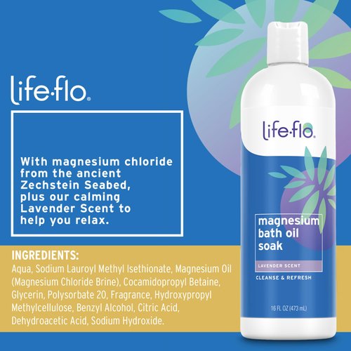 Life-flo Magnesium Oil Bath Soak Lavender Scent, Plus Magnesium Chloride from Zechstein Seabed, Cleanses and Refreshes, Relaxes Muscles and Joints, 60-Day Guarantee, Not Tested on Animals (Lavender)