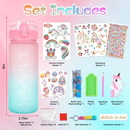 GirlsHome Decorate Your Own Water Bottle for Girls Age 4-6-8-10, Unicorn Toys for Girls Painting Crafts, Fun Arts and Crafts Kits 6-12 Year Old Toddler Girls Birthday Christmas Gifts Toys