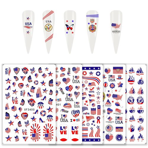 8 Sheets 4th of July Nail Stickers American Flag Independence Day Nail Art Stickers 3D Self-Adhesive Acrylic Nail Art Star Eagle Butterfly Nail Decals for Women Girls DIY Manicure Decoration