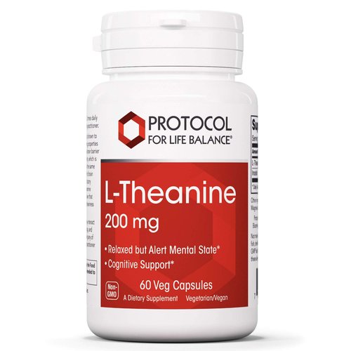Protocol L-Theanine 200mg - for Brain Health, Relaxed but Alert Mental State & Normal Dopamine & GABA Release* - Calming like Green Tea* - with Inositol - Made without Gluten, Non-GMO - 60 Veg Caps