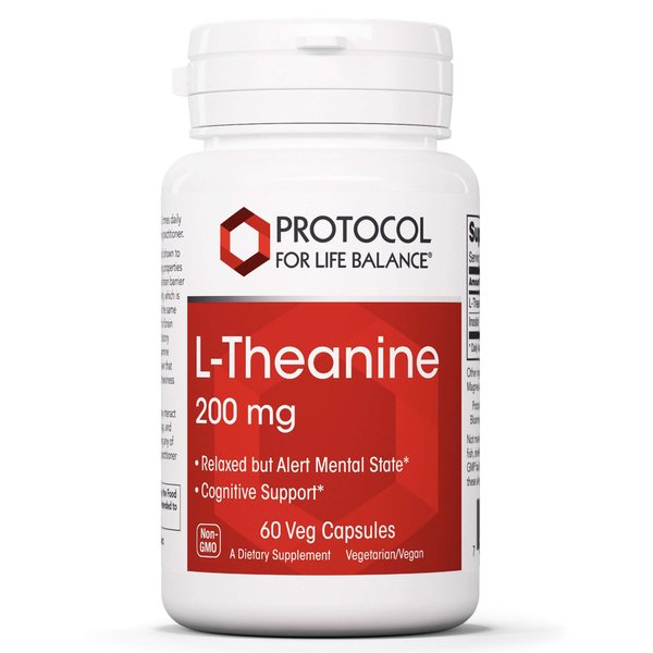 Protocol L-Theanine 200mg - for Brain Health, Relaxed but Alert Mental State & Normal Dopamine & GABA Release* - Calming like Green Tea* - with Inositol - Made without Gluten, Non-GMO - 60 Veg Caps