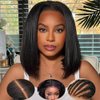 KLAIYI Yaki Straight Bob Wigs Human Hair Bye Bye Knots Glueless Wig Pre Cut 7x5 Lace Front Wigs for Women Pre Bleached Pre Plucked Put On and Go Wig Easy to Wear Short Kinky Wigs with Baby Hair 12Inch