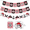 Zwiebeco Red Black White Happy Birthday Banner Pirate Bunting Garland Banner for Boys Girls Kids Teenagers Mens Womens Adults Birthday Decor Pirate Themed Birthday Party Decorations Supplies