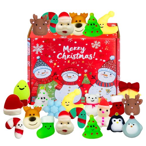 24 Pcs Christmas Mochi Squishy Toys,Mini Cute Squeeze Toy Stress Reliever Anxiety Packs for Kid Party Favors,Christmas Miniatures (Christmas)