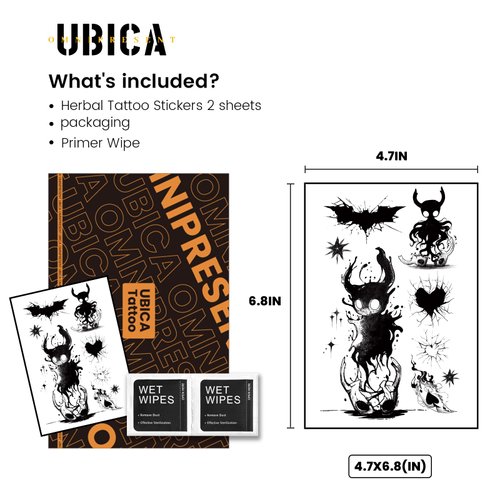 UBICA Temporary Tattoos Adult, 2 Sheets Fake Tattoos, Realistic And Long-Lasting Non-Reflective, Waterproof For 1-2 Weeks, Demons With Out-Of-Body Experiences 4.7x6.8in