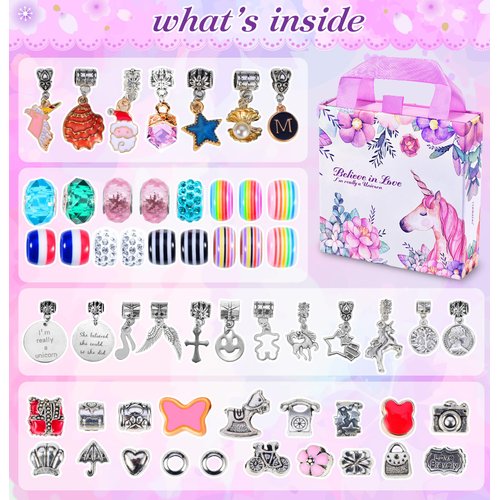Girls Charm Bracelet Making Kit: Girl Toys Make Jewelry Supplies Set Unicorn DIY Craft Art Set Charm Bracelets Kits Creative Birthday Gifts for Girl Age 6 7 8 9 10 11 12 Year Old Kids Little Children
