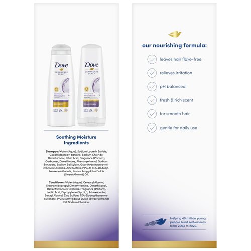 Dove Anti-Dandruff Shampoo and Conditioner Set – Soothing Moisture with Pyrithione Zinc + Sweet Almond Oil for Hair, 12 Oz Ea