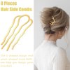8 Pieces Hair Side Combs, Metal Hair Fork Clip Hair Pins for Buns Hair Updo U-Shape Hair Sticks for Women Hair Styling Tool Accessories (Gold)