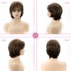 TISHINING Short Brown Mixed Blonde Wigs for White Women with Bangs Layered Brown Pixie Cut Wigs with Blonde Highlights Natural Looking Synthetic Short Hair Wigs for Women