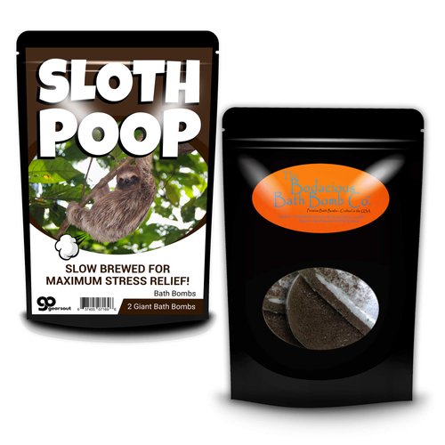Sloth Poop Bath Bombs - Farting Sloth in Tree - Funny Bath for Kids - XL Root Beer Fizzers, Marbled Brown and White, Handmade in The USA, 2 pk