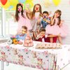 Dydamud Pink Floral Tea Party Tablecloth,Girls Tea Party Birthday Supplies 3pcs Let’s Partea Spring Disposable Table Cover for Par Tea Baby Shower,Floral Birthday Decorations