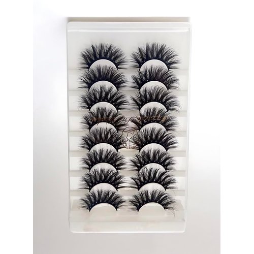 Exquisite Lux 25mm Long Fluffy Wispy Glam 3D Faux Mink Natural Look Full Cat-Eye Strip Lashes, Handmade Pack Of 8 Pairs Per Pack, Reusable EyeLashes