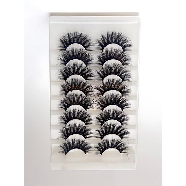 Exquisite Lux 25mm Long Fluffy Wispy Glam 3D Faux Mink Natural Look Full Cat-Eye Strip Lashes, Handmade Pack Of 8 Pairs Per Pack, Reusable EyeLashes