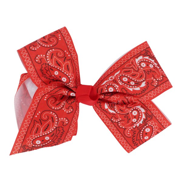 Womens Hair Bow Clips Paisley Print Ribbon, 5.5W x 4H Inches, Metal Clip (Red)