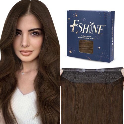 Fshine Wire Hair Extensions Human Hair 16 Inch #4 Medium Brown Hairpiece Straight Natrual Wire Remy Hair Extensions 80g Invisible Hidden Hair Extensions Real Human Hair for Women