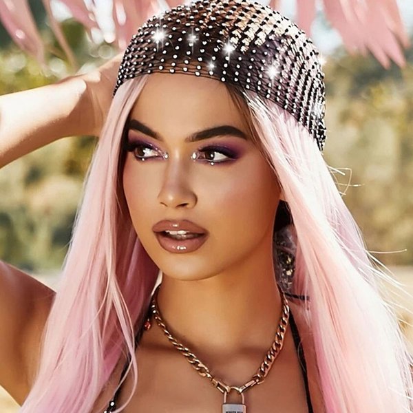 Rhinestone Mesh Headband Rhinestone Head Scarf Sparkly Wide Head Scarfs Crystal Nightclub Headscarfs Stretchy Black Headwrap Rave Party Head Wraps Rave Hair Accessories for Women Girls