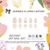 Short Press on Nails Almond MABKJLF French Tip Fake Nails Nude Full Cover Bow Charm False Nails with Designs Glossy Glue on Nails Petite Cute Acrylic Nails Artificial Nails for Women Girls 24Pcs