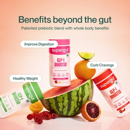 Supergut Gut Healthy Flavored GLP-1 Booster, Watermelon Lime - High Fiber GLP-1 Supplement Powder for Women & Men - Sugar-Free Drink Mix for Gut Health & Digestive Support (18 Servings)