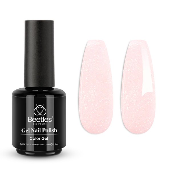 Beetles Gel Nail Polish, 15ML Glitter Nude Pink Gel Polish Shimmery Pale Pink Gel Nail Polish Mermaid Pearl Polish Soak Off Uv Led Nail Lamp Translucent Gel Polish Nail Art Gift for Women Girls 0.5Oz