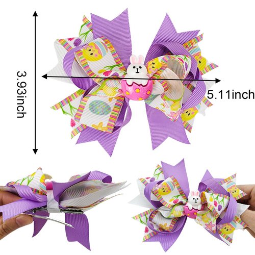 Easter Hair Clips Easter Bows Clips Grosgrain Hair Barrettes Bunny Chick Headwear Boutique Hairpin Rabbit Chick Egg Hair Accessories Alligator Clips Supply Party Costume Decoration for Girls Kids 2PCS