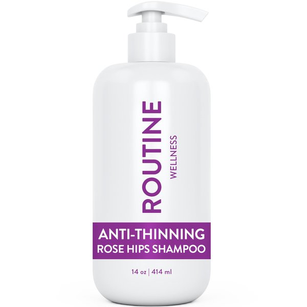 Routine Wellness Anti-Thinning Shampoo for Thinning Hair - Biotin DHT Blocker Women & Men - Color Safe Shampoo for Hair Loss & Healthy Growth - Rose Hips - 14oz