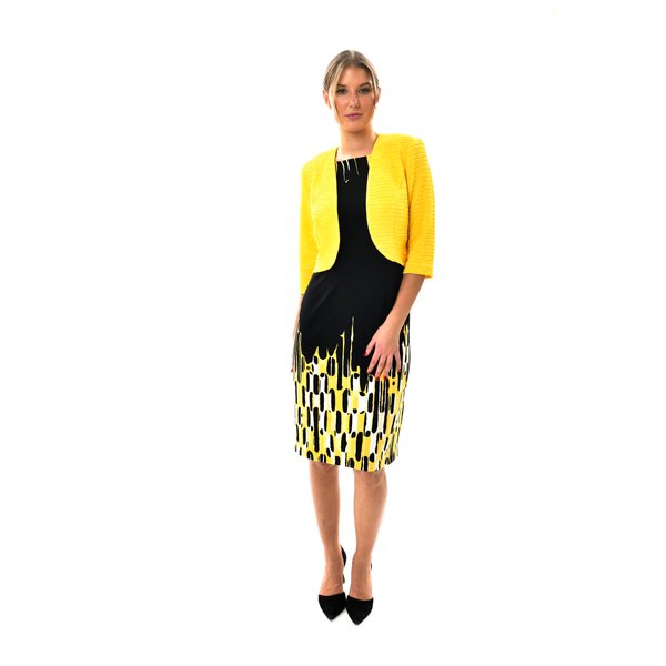 Maya Brooke Women's Knee Length Sheath Dress and 3/4 Sleeve Jacket 2-Piece Set, Yellow/Navy