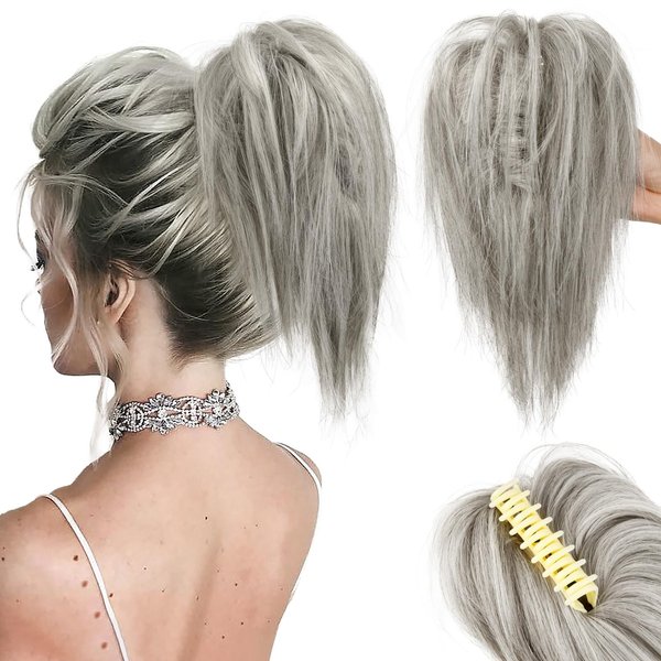 JWLFLOWXISS Hair Bun Ponytail Extension, 12" Claw Clip in Hair Buns Short Ponytail Bun Straight Messy Bun Hair Pieces Synthetic Hair Bun Hairpieces for Women Girls