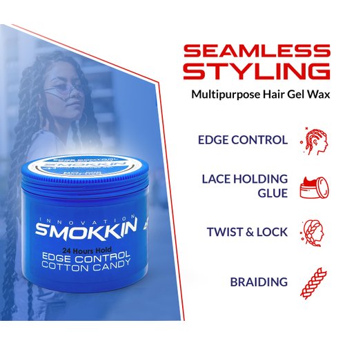 INNOVATION SMOKKIN Strong Hold Hair Gel, Edge Control, Braiding Gel, Locking & Twist Styling Wax, Versatile Styling Locking Gel Applicable To Diverse Hair Types. (Cotton Candy 16.9 Fl oz)