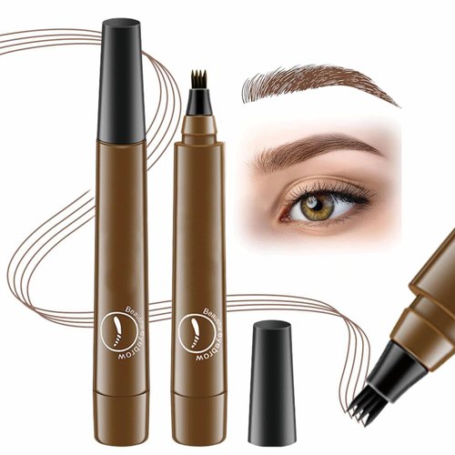 Magic Eyebrow Pencil, 3D Waterproof Microblading Eyebrow Pencil Contouring Pen 4 Tipped Precise Brow Pen, Long-Lasting Eyebrow Brush Fine Stroke Microblade Eyebrow Pencil Natural (2pcs,Light Brown)