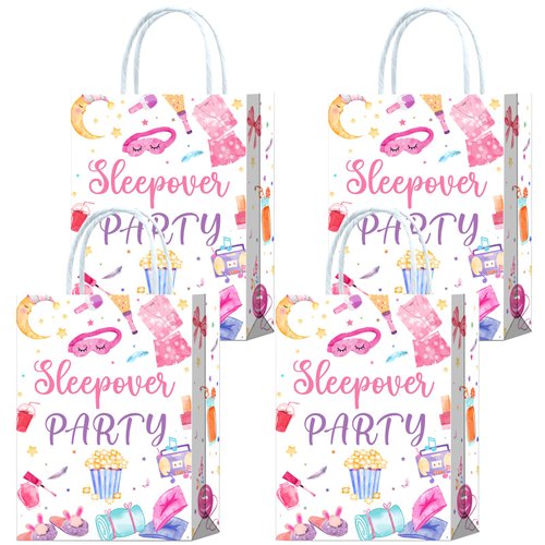 16 Pcs Sleepover Party Bags,Teepee Slumber Glamper Sleepover Pajama Party Favor Bags,Sleepover Goodie Treat Candy Bags for girls Brithday party decorations Supplies