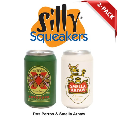 SILLY SQUEAKERS –Beer Can -Combo Pack-Dog Toy - 100% Vinyl. Made Durable & Strong. Novelty Play Toy &Floats (Dos Perros & Smella Arpaw)