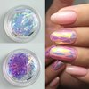 JERCLITY 12 Boxes Gradient Aurora Glass Paper Nail Sticker Foil Nail Art Holographic Colorful Glass Reflective Mirror Design Broken Glass Stripe Line Paper Nail Decals Cellophane Films Foils for Nails