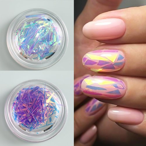 JERCLITY 12 Boxes Gradient Aurora Glass Paper Nail Sticker Foil Nail Art Holographic Colorful Glass Reflective Mirror Design Broken Glass Stripe Line Paper Nail Decals Cellophane Films Foils for Nails