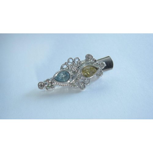 Generic Small blue and golden yellow stone metal alligator hair clip for fine thin hair (Clip Quantity: 1 Clip)