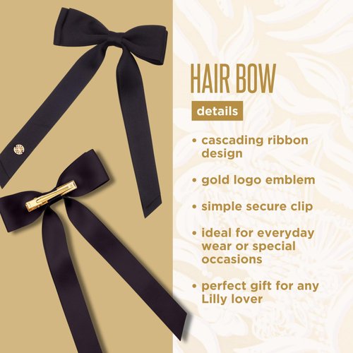 Lilly Pulitzer Hair Bow for Women with Gold Logo, Clip In Hair Accessories for Adults, Black
