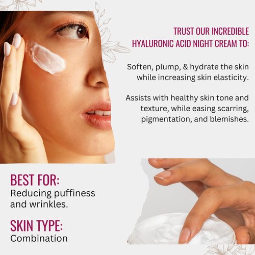 Hyaluronic Acid Night Cream for Face and Neck with Collagen, Manuka Honey, Plant Extracts & Vitamin E | Plant Based Formula | Carefully formulated to keep your skin young and healthy!