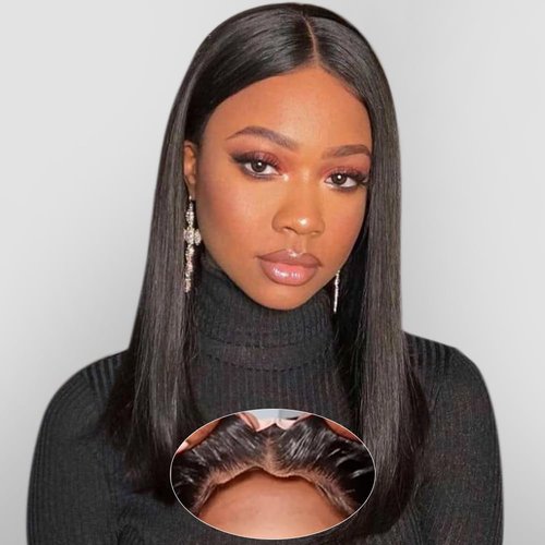 Domaci Bob Wig Human Hair Glueless 5x5 HD Lace Closure Wigs Human Hair Glueless Wigs Human Hair Pre Plucked Pre Cut Lace Front Wigs for Black Women Human Hair Glueless 200% Density 16 In