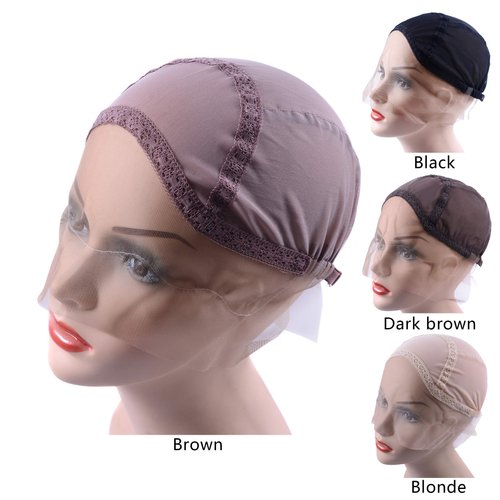 YANTAISIYU Lace Front Wig Cap for Making Wigs with Adjustable Strap Glueless Weaving Cap Wig Caps Swiss Lace Hairnet (Brown L 23inch)