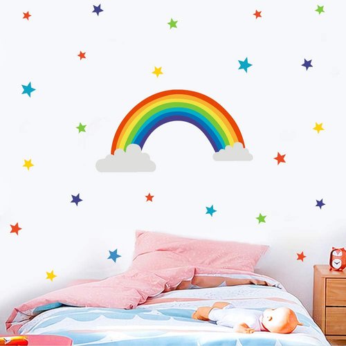 Rainbow and Stars Wall Decals, Peel and Stick Removable Wall Stickers for Kids Nursery Bedroom Living Room,Wall Décor