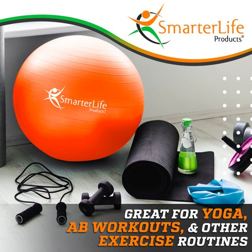 SmarterLife Exercise Ball Yoga Ball for Fitness, Balance, Stability, or Pregnancy, Gym Ball for Core Workout, Physical Therapy, Yoga Ball Chair for Office, Anti-Slip Anti-Burst (45 cm, Orange)