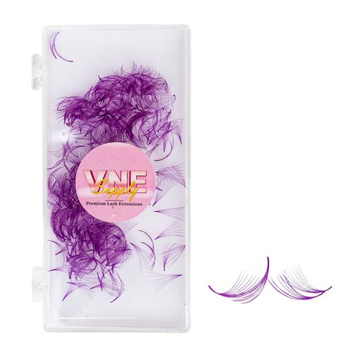 VNE 500 Fans Colorful Lash Extensions | Premade Volume Lash Extensions | Premade Mega Volume Fans | Colored Lash Extension | Russian Volume Eyelash Extensions |6D, Purple, C Curl, 12mm