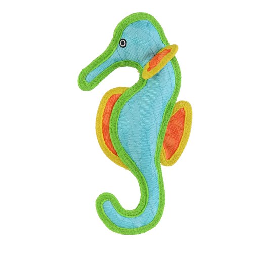 DURA FORCE - Durable Woven Fiber - Seahorse- Squeakers - Multiple Layers. Made Durable, Strong & Tough. Interactive Play Dog Toy (Tug, Toss & Fetch). Machine Washable & Floats (Blue Seahorse)