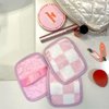 Makeup Remover Cloth - Set of 3 Pink and White Checkered Reusable Microfiber Cleansing Cloths to Gently Remove Mascara, Eyeliner, Eye Shadow, Lipstick with Just Water