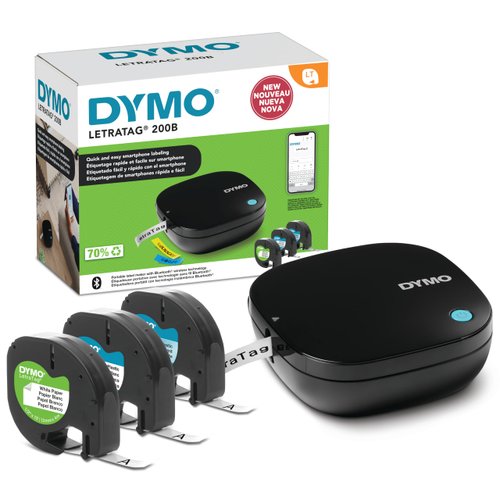 DYMO LetraTag 200B Bluetooth Label Maker Value Pack, Compact Label Printer, Connects Through Bluetooth Wireless Technology to iOS and Android, Includes 3 Assorted Label Tapes