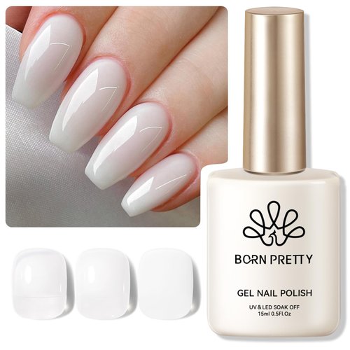 Born Pretty Milky Gel Polish - White, Toxic- free and Hema-Free, Long Lasting, 15ml, 0.54 Fl Oz