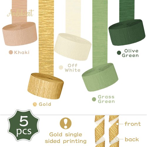 AOBKIAT Wedding Party Decorations, 5 Rolls Olive Green Khaki Crepe Paper Streamers for Green Boho Wedding, Birthday, Bridal/Baby Shower
