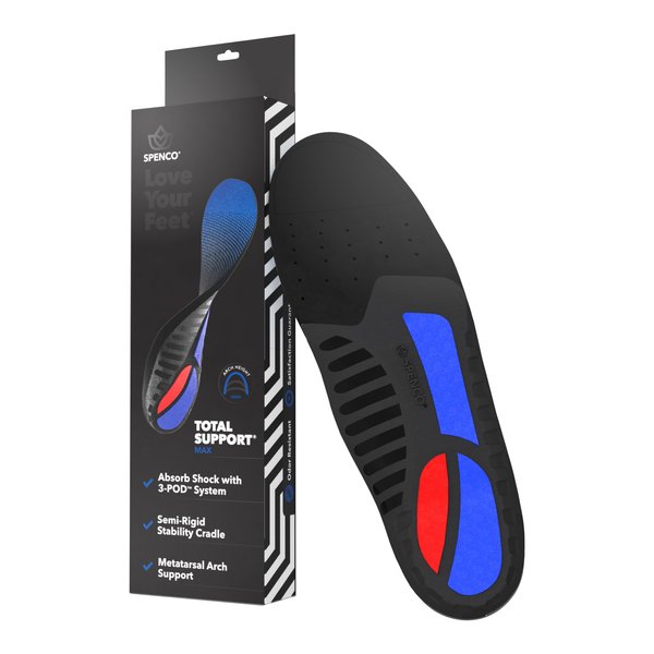 Spenco Total Support Max Shoe Insoles - Orthotic Metatarsal Arch Support Inserts - Absorbs Shock, Reduces Over-Pronation, Conforms to Foot Contours, Deep Heel Cupping Men's 12.5-13.5
