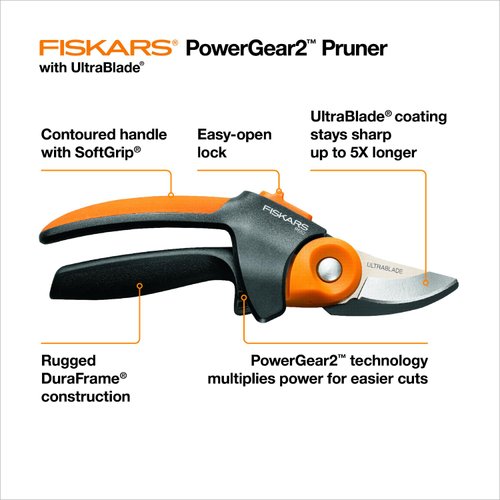 Fiskars Ratchet Pruning Shears, UltraBlade Softgrip 3/4-Inch Bypass Pruner, PowerGear2 Design That Provides 3X More Power on Every Cut
