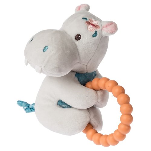 Mary Meyer Soft Baby Rattle with Soothing Teether Ring, 6-Inches, Jewel Hippo